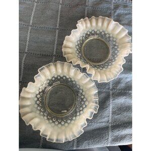 Fenton Art Glass HOBNAIL White Fenton French Opalescent Two Double Crimped Bowl